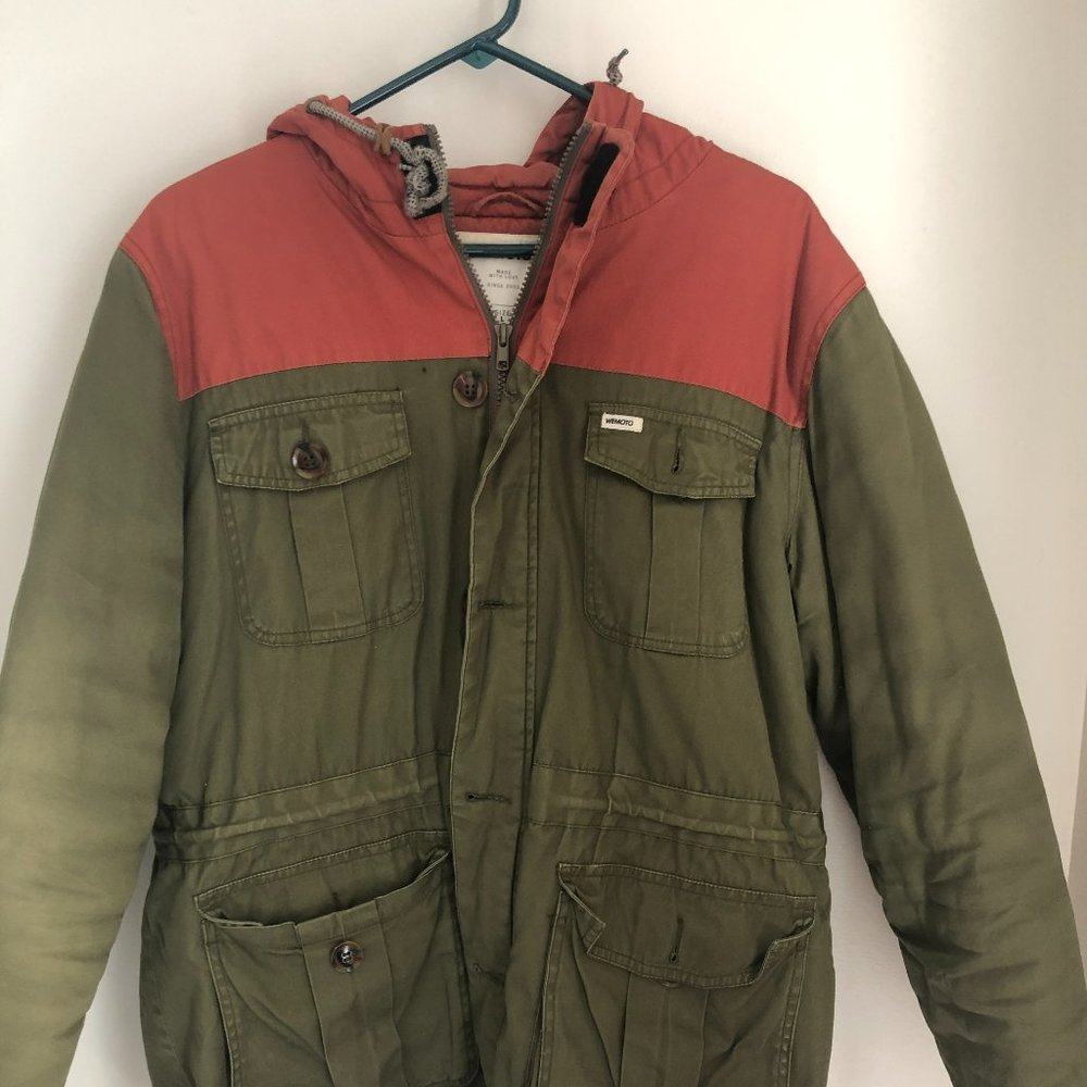 WEMOTO Orange and Green Mid-Weight Lined Jacket w/ Hood.